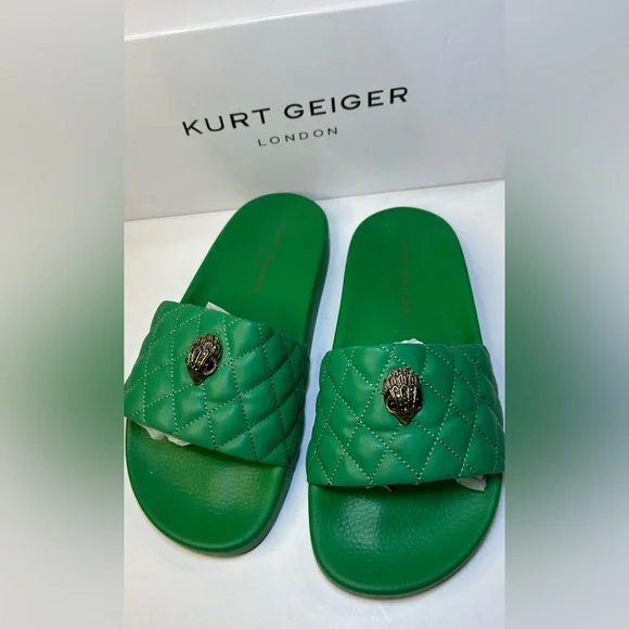 Kurt Geiger London Meena Eagle slide sandals in green Sz 7 - Picture 2 of 4